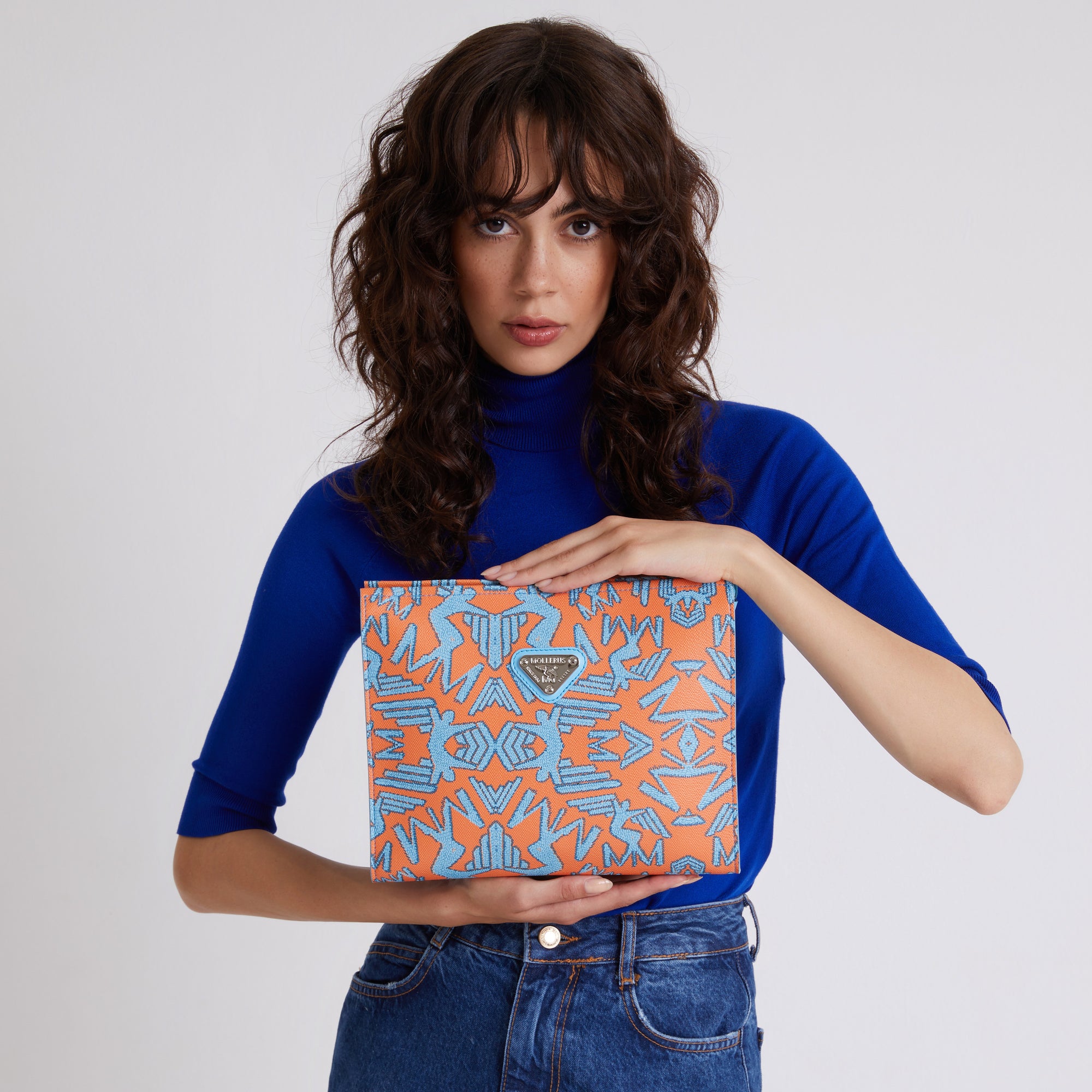 REUTE | Necessaire Maze orange hellblau/silber - close up