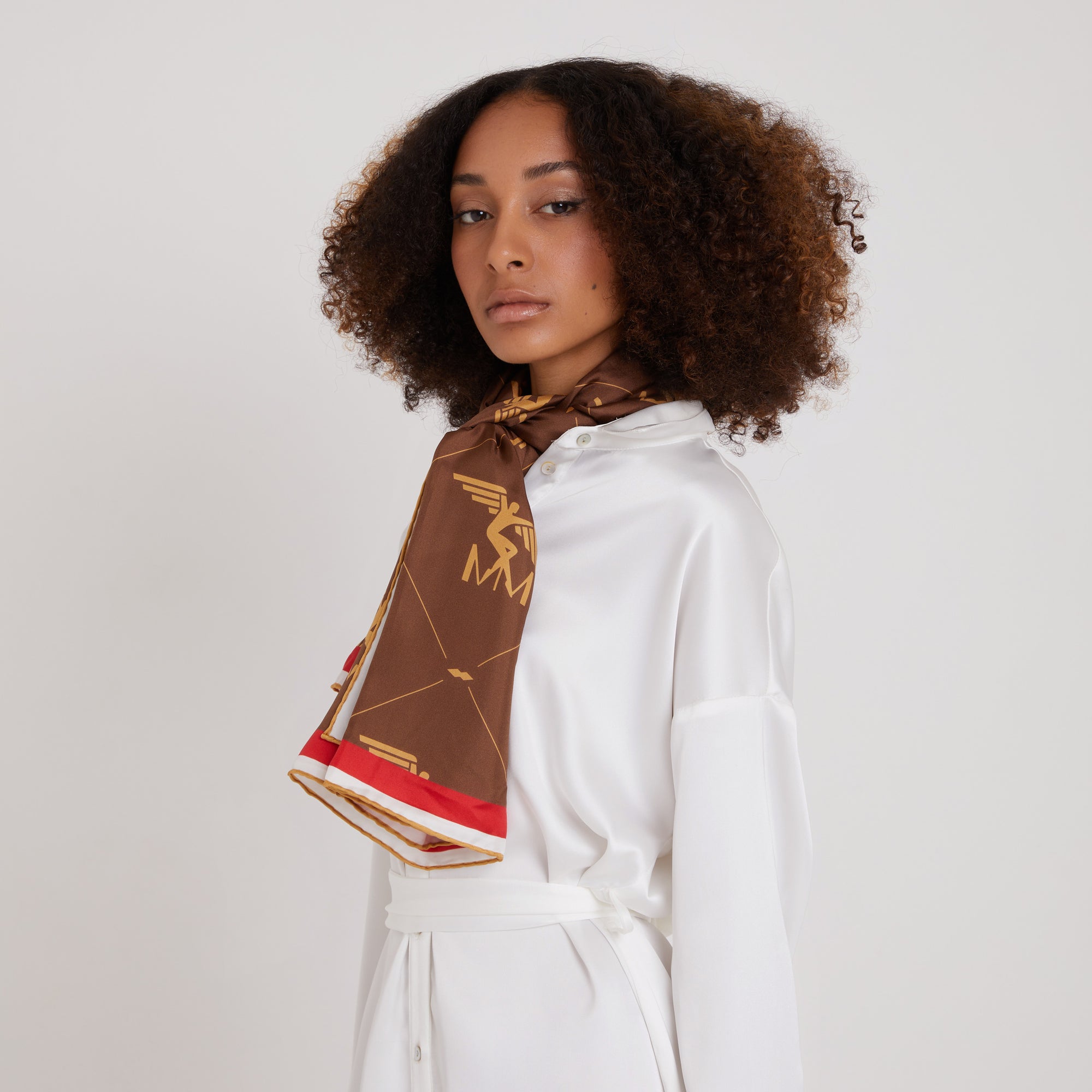 FOULARD | Seidenschal braun/beige/pink - on body