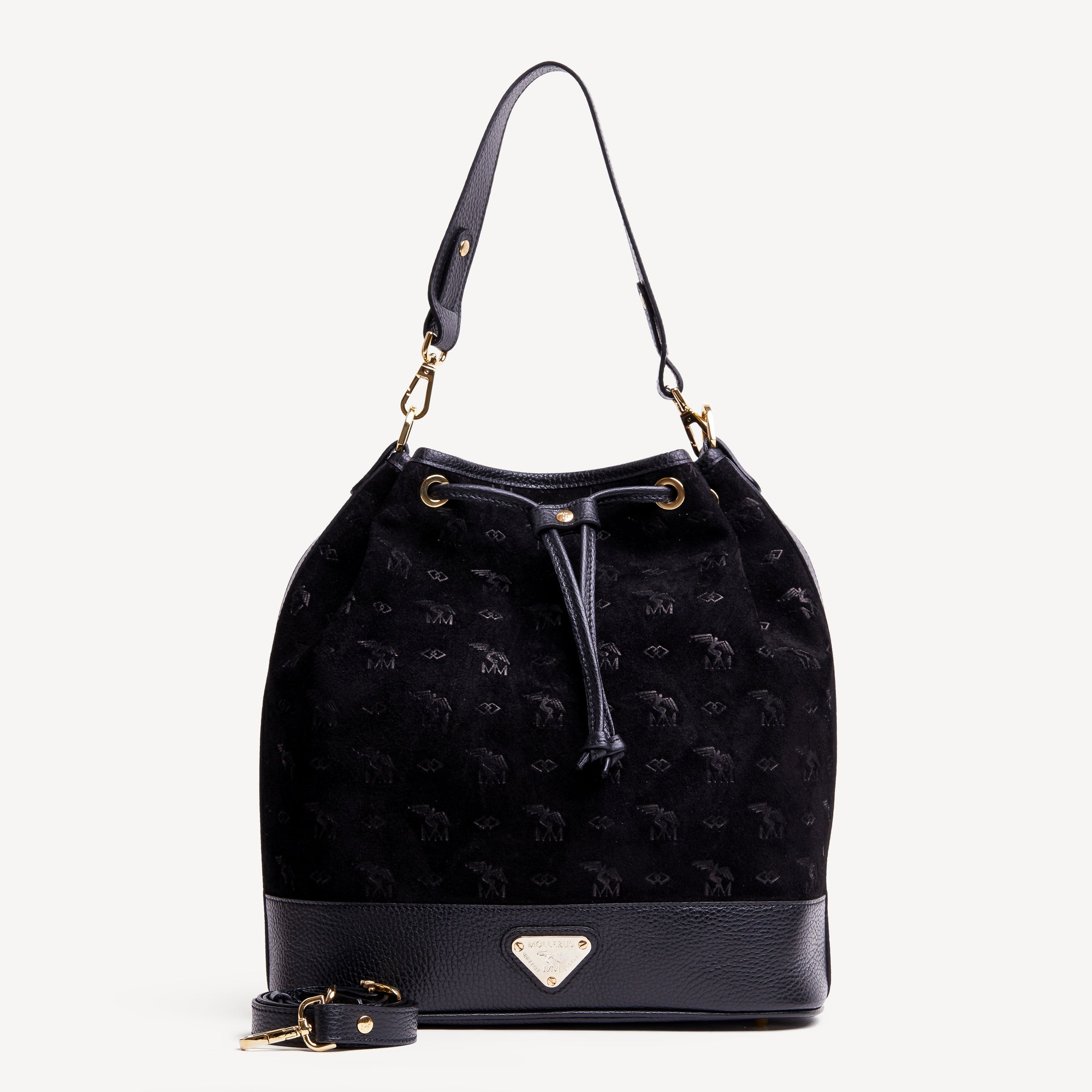 NIESEN | Beuteltasche Kalbsleder mit Velour classic schwarz/gold - frontal