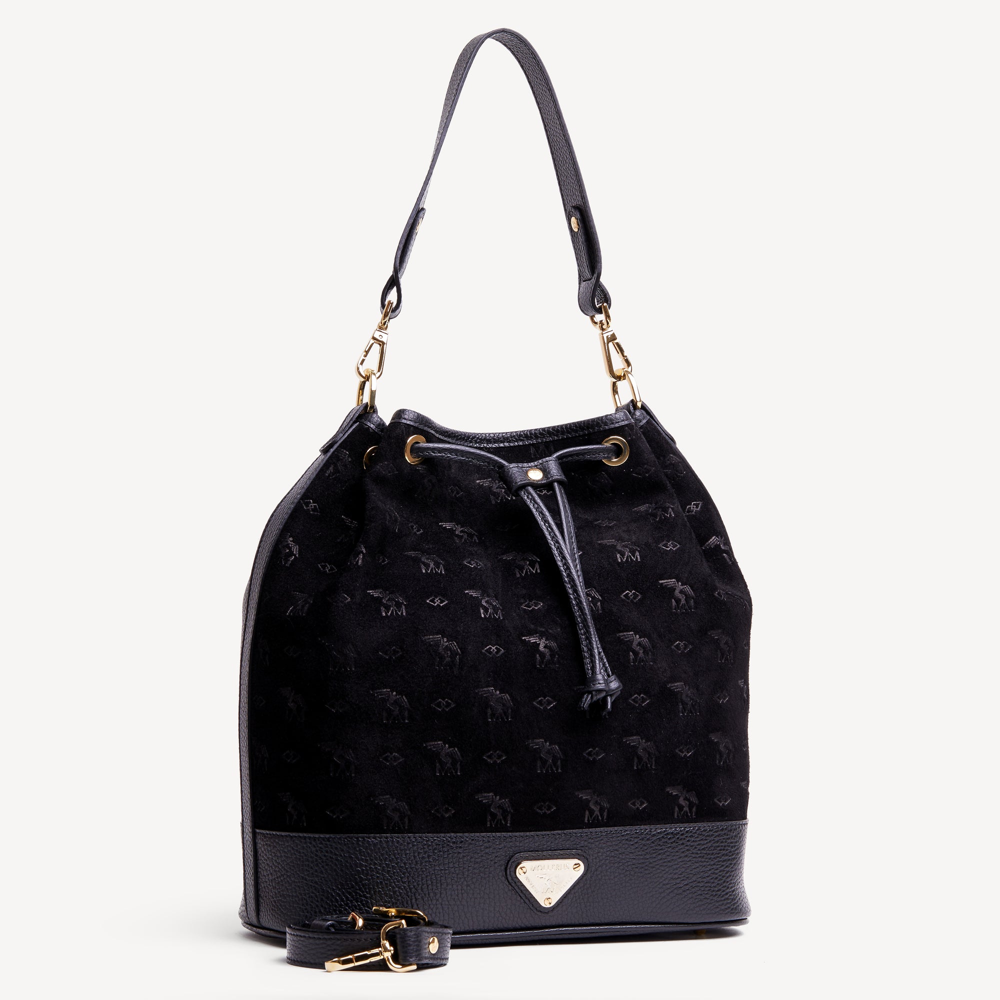 NIESEN | Beuteltasche Kalbsleder mit Velour classic schwarz/gold- seitlich