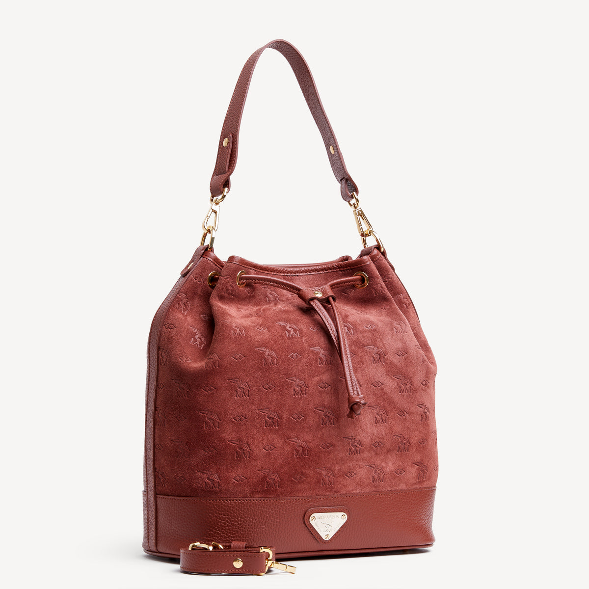 NIESEN | Beuteltasche Kalbsleder mit Velour cognac braun/gold- seitlich