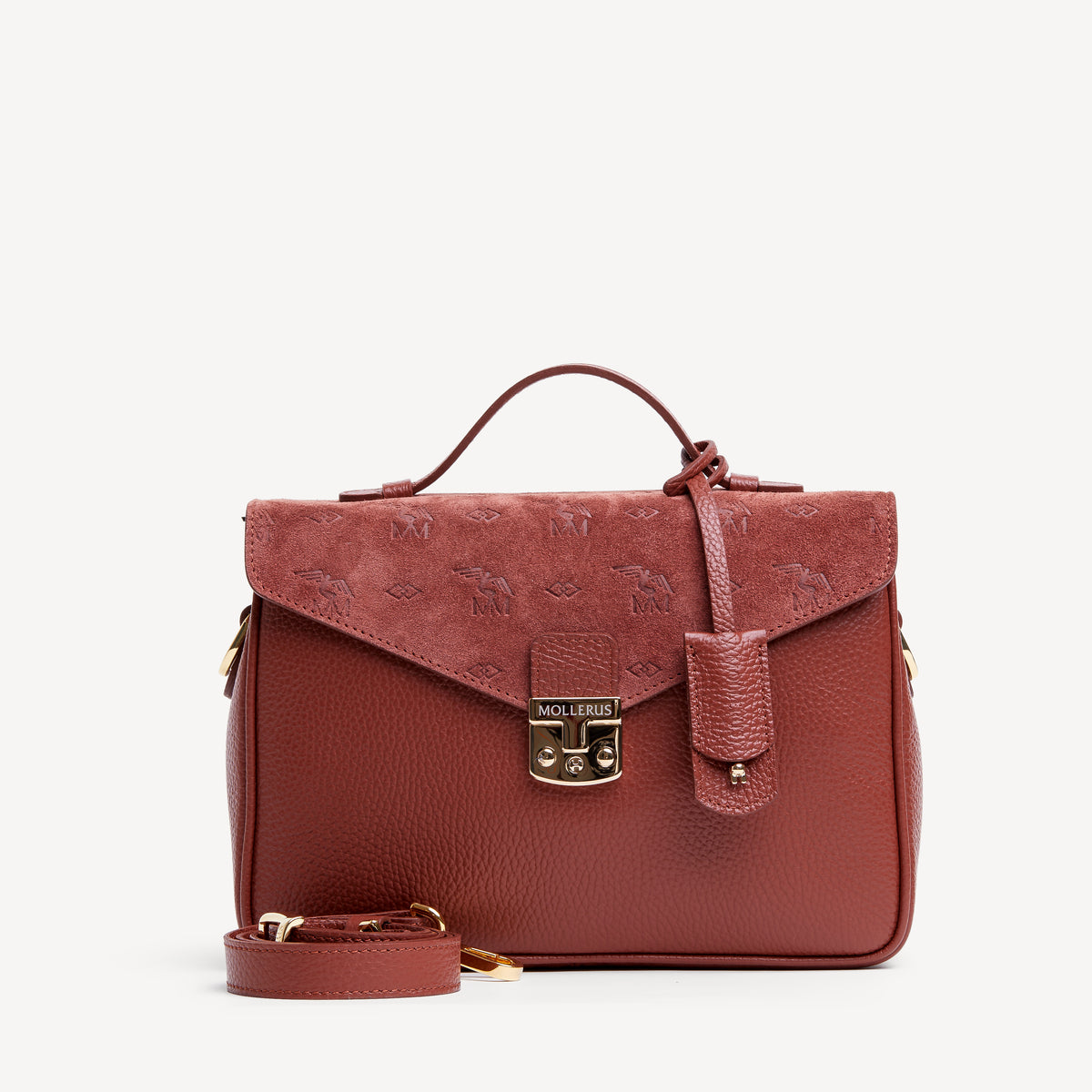 MARLY | Umhängetasche Kalbsleder mit Velour cognac braun/gold - frontal