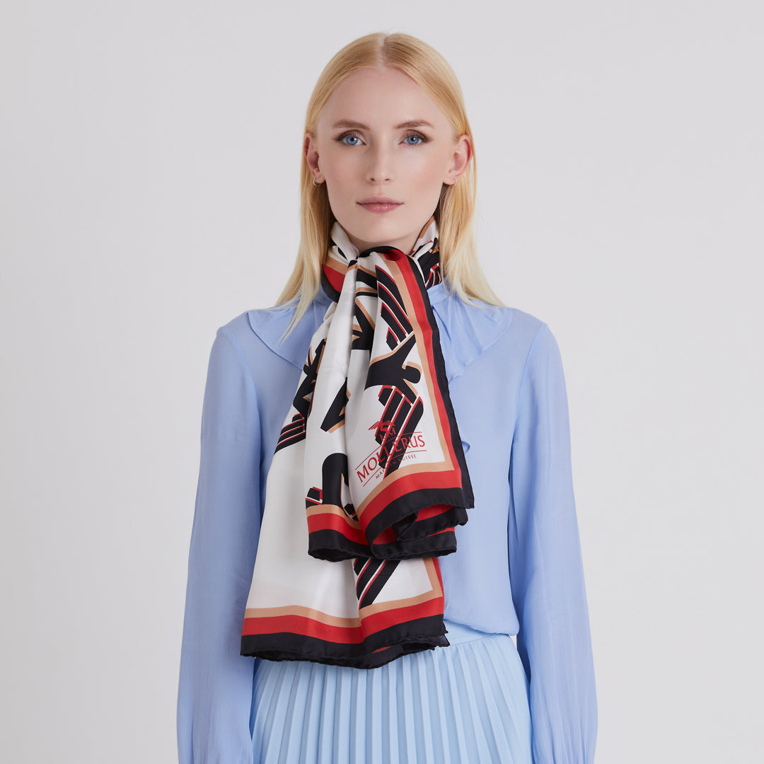 FOULARD | Seidenschal weiss/schwarz/rot - on body