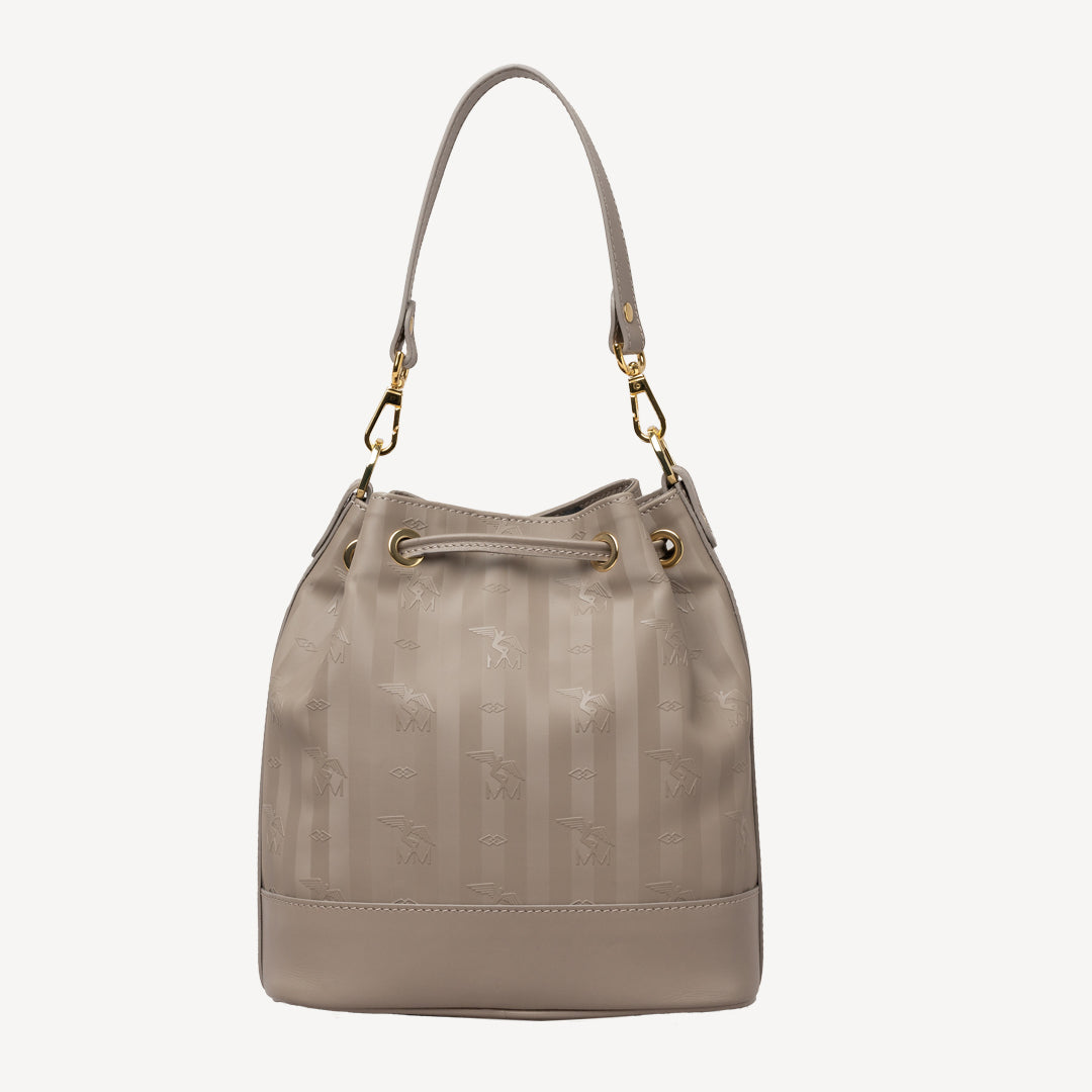 SION | Beuteltasche taupe grau/gold - von hinten