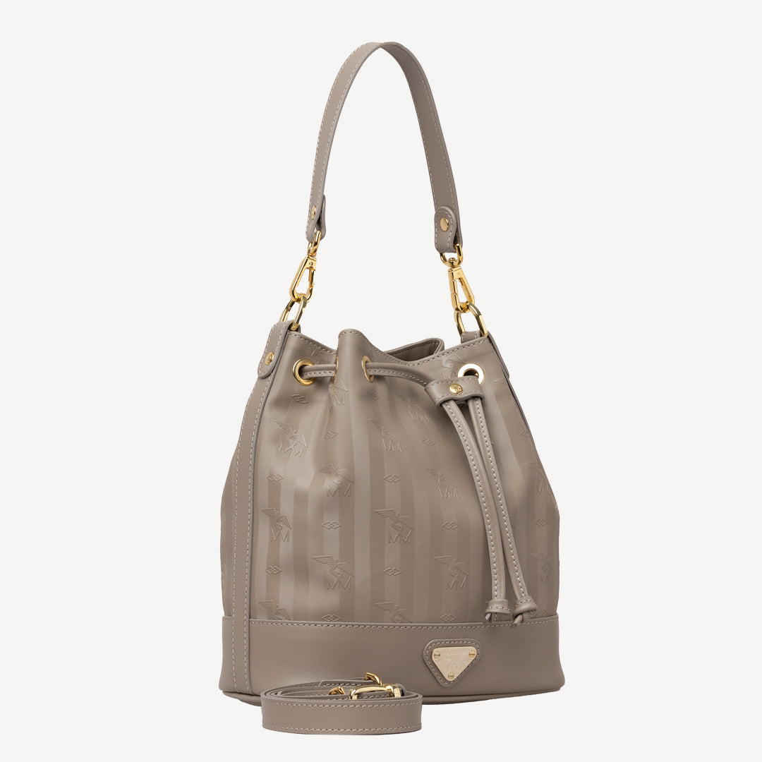 SION | Beuteltasche taupe grau/gold - seitlich