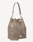 SION | Beuteltasche taupe grau/gold - seitlich