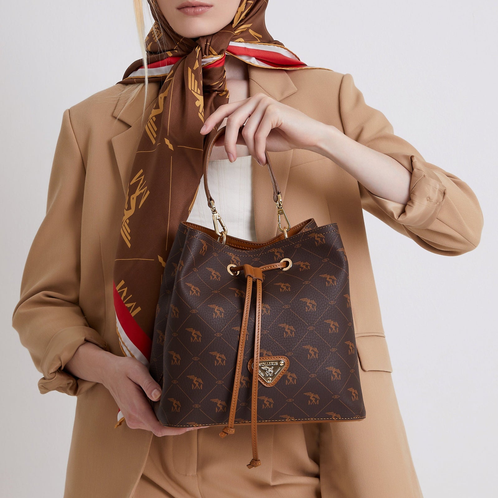 GRABS | Beuteltasche Pecarus braun/beige/gold - FRONTAL