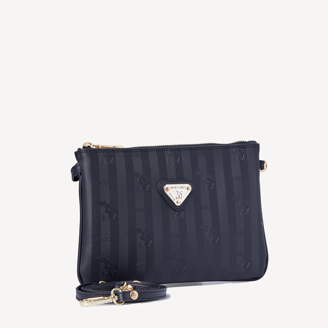 TAMINS | Umhängetasche classic schwarz/gold seitlich