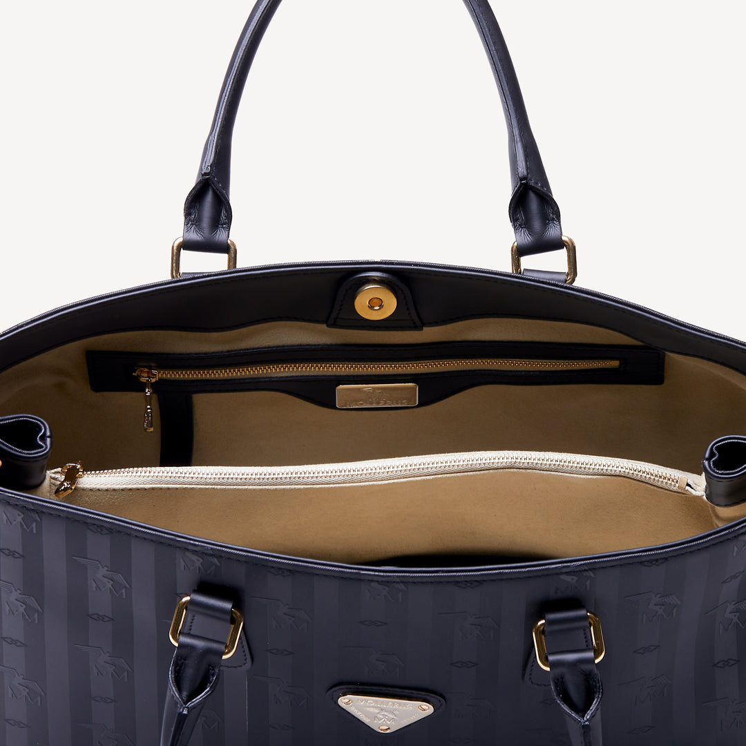 UMIKEN | Handtasche classic schwarz/gold innenfutter details