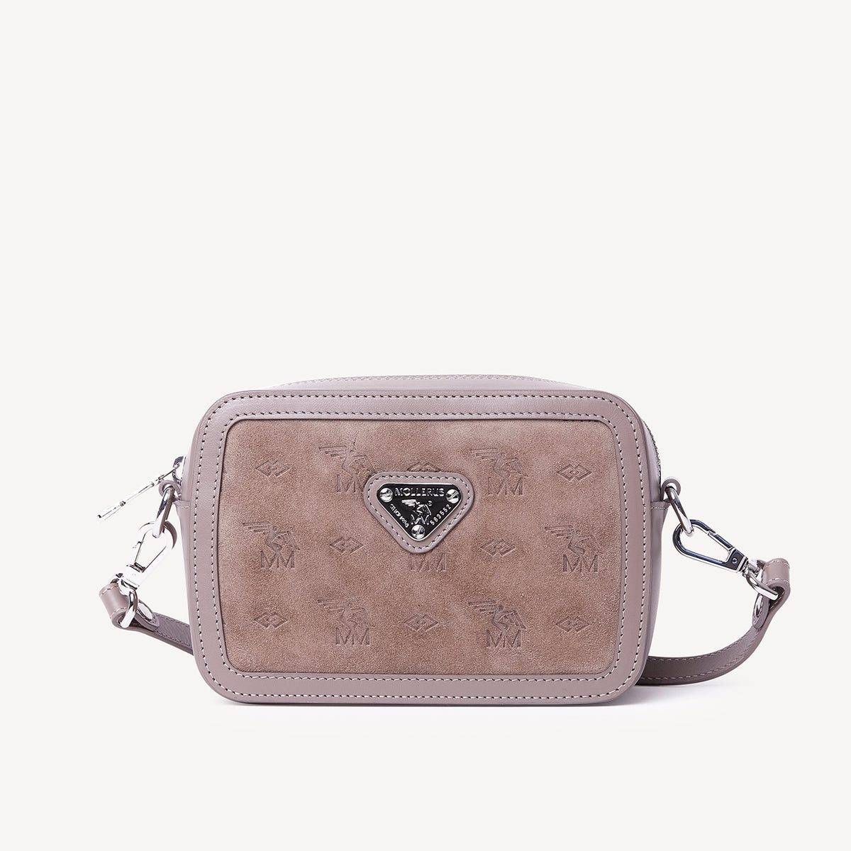 INWIL | Schultertasche Velour taupe grau/silber - frontal