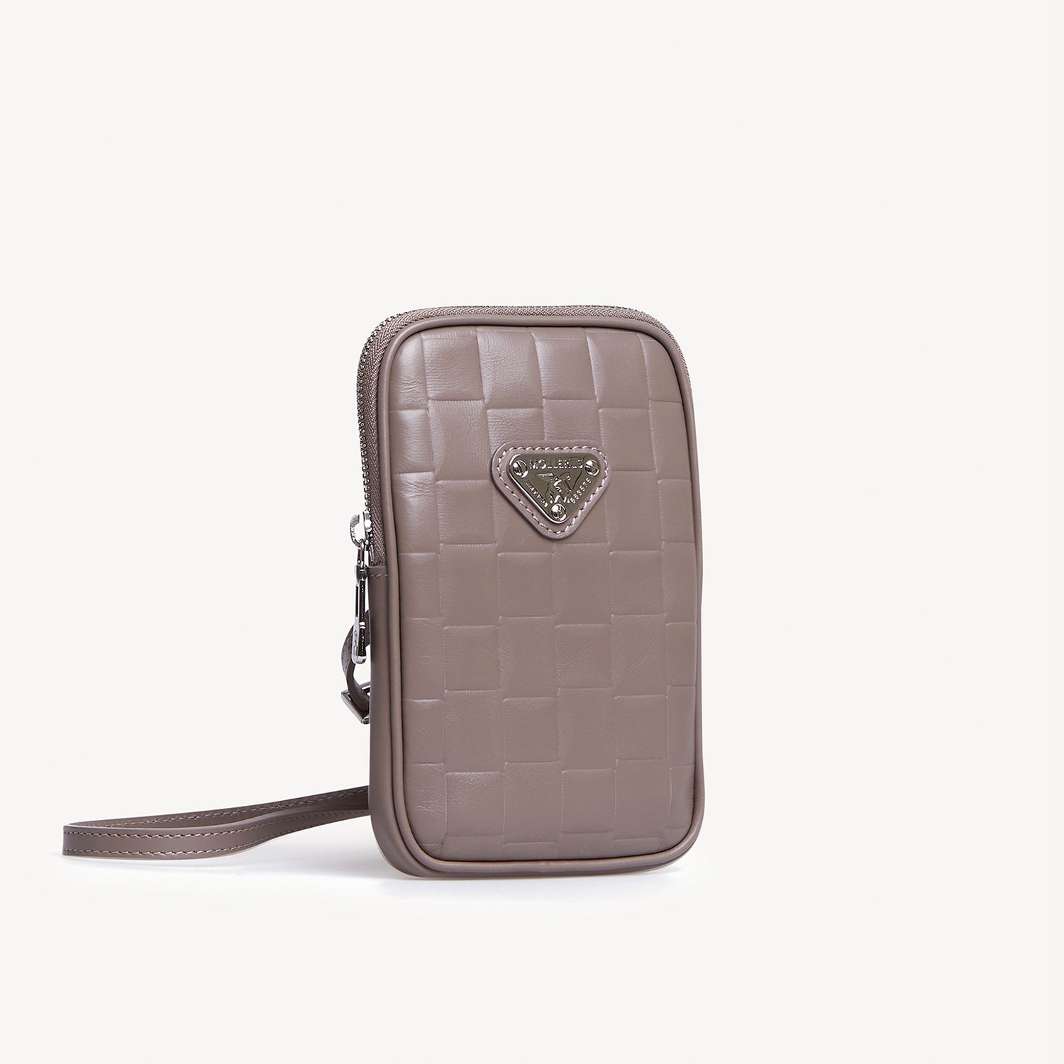 WILD HORN | Mobile phone wallet woven embossing taupe grey/silver