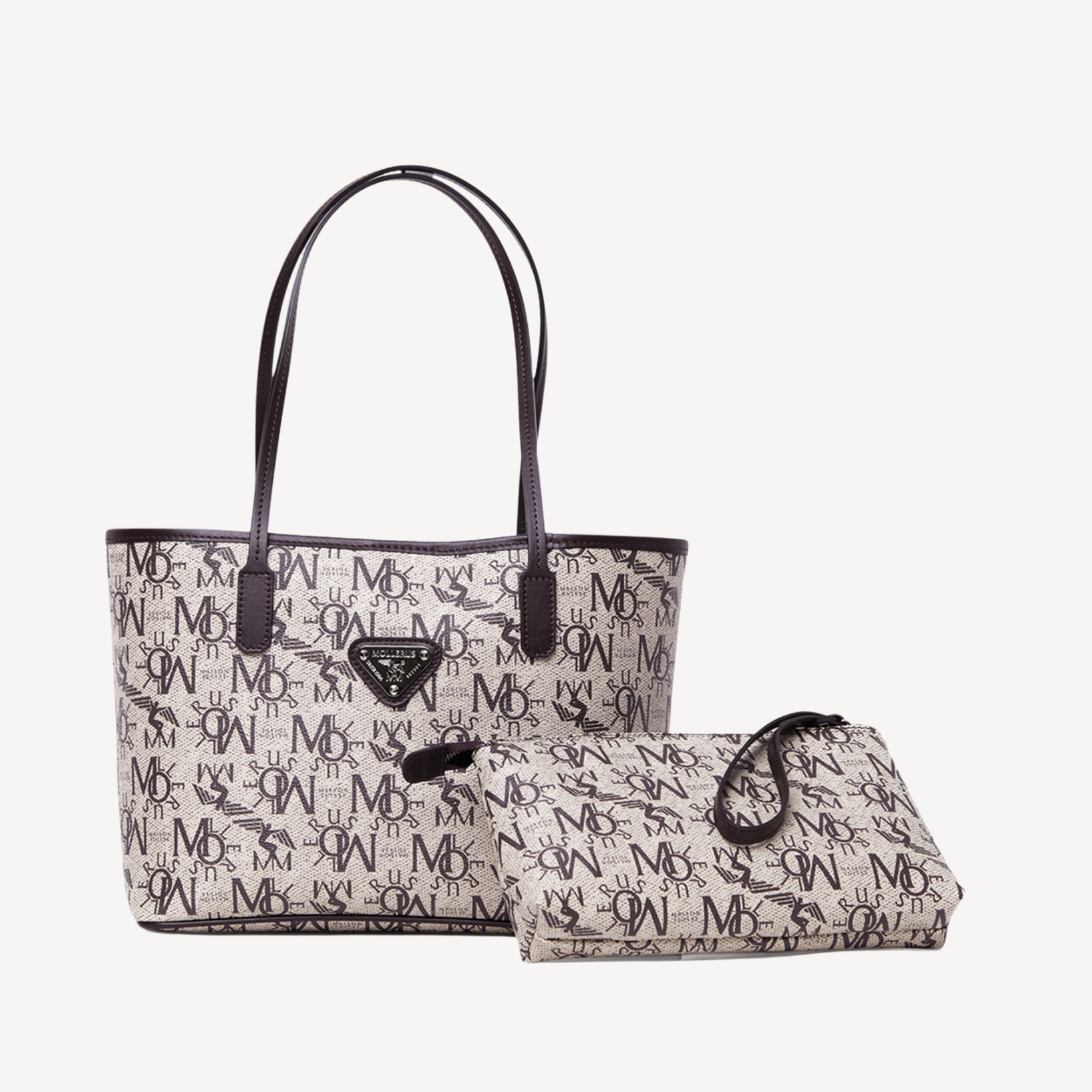 GENF | Shopper Circle pearl weiss/trunk braun/silber - FRONTAL